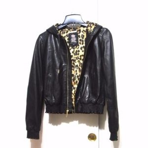 Juicy Couture Leather Jacket Leopard Lining